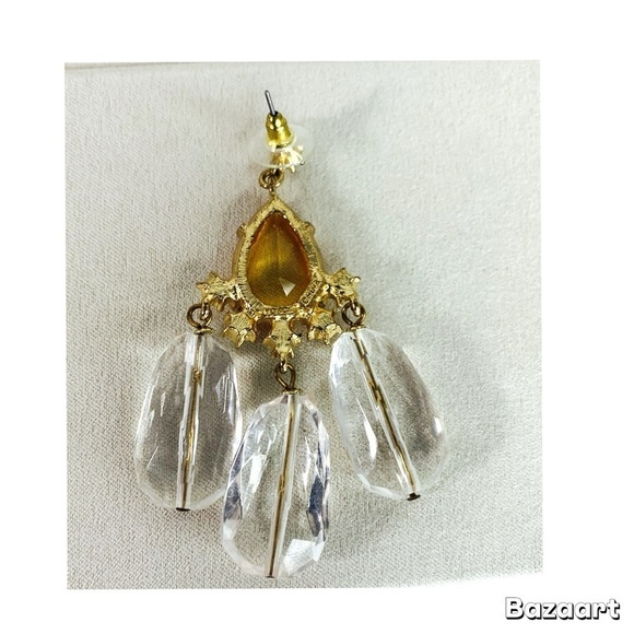 Gerard Yosca Rose Quartz/ Topaz Drop Earrings 2 3/4 inch - Picture 6 of 6